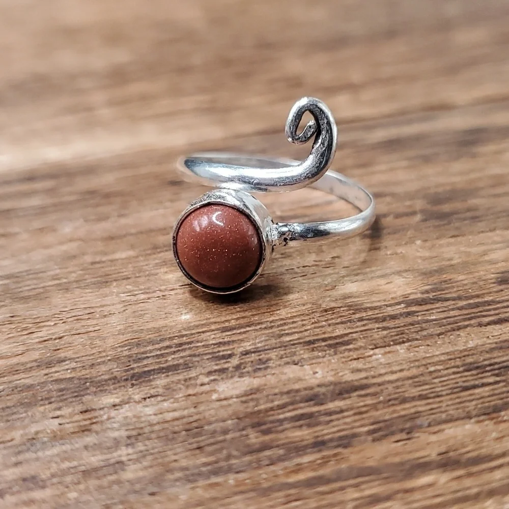 Glittering angel carnelian adjustable band ring‎ sterling 925 silver R745